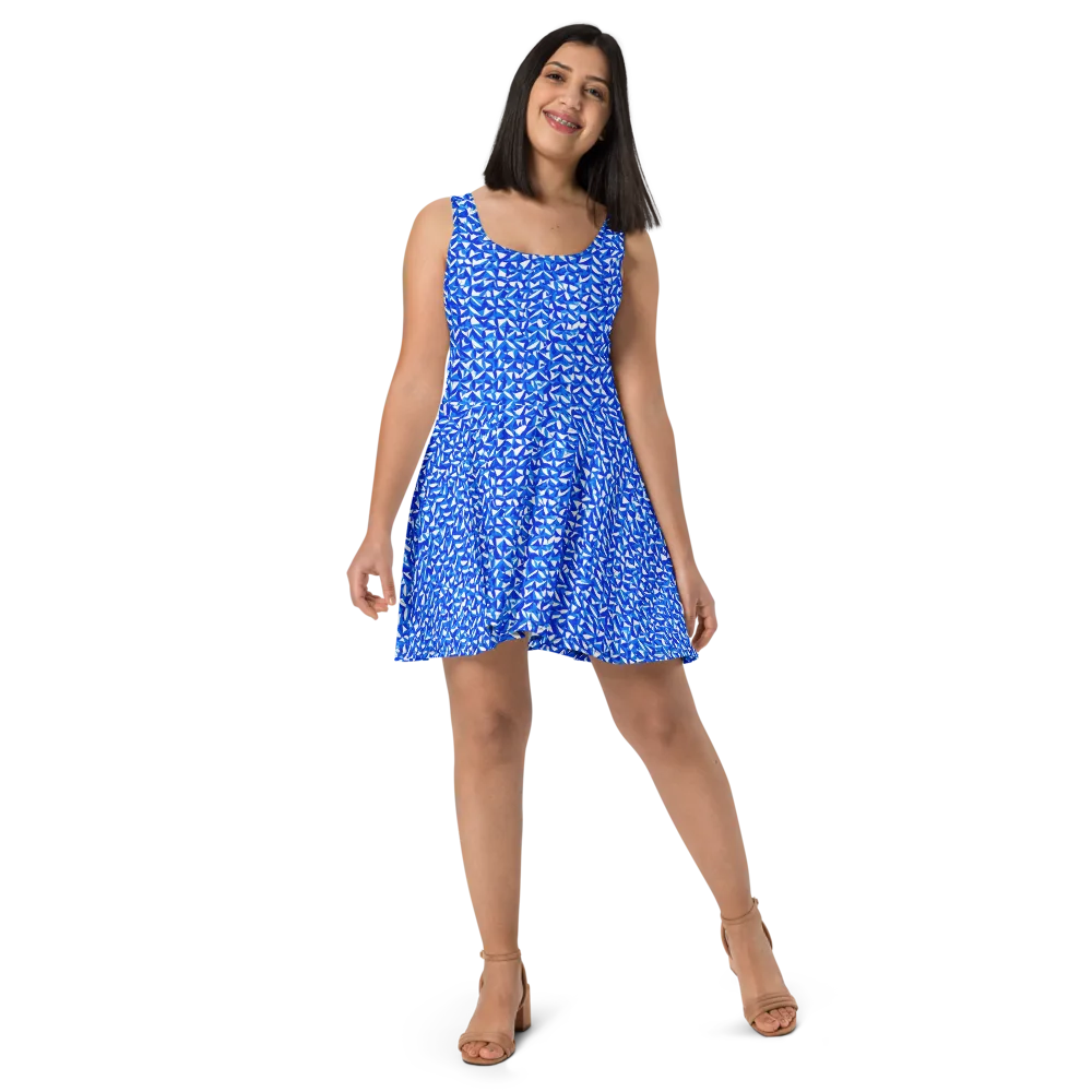 Azure Petal Static on Skater Dress — Front