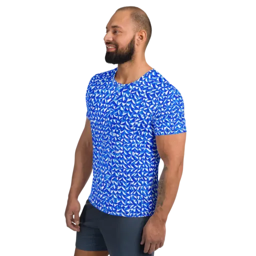 Azure Petal Static on a Men's Athletic T-Shirt