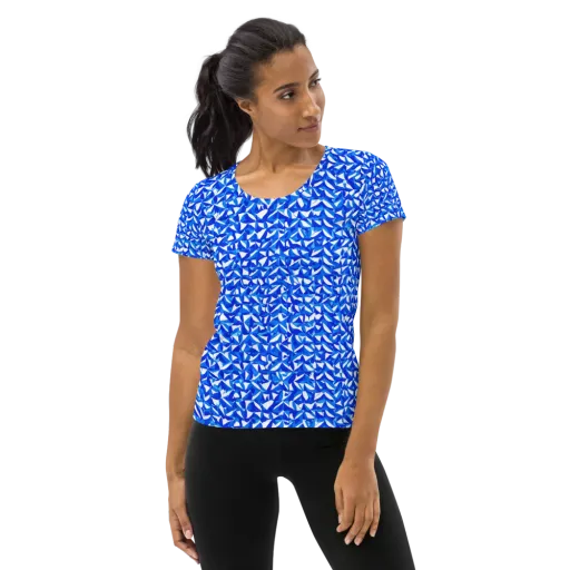 Azure Petal Static on a Women's Athletic T-Shirt