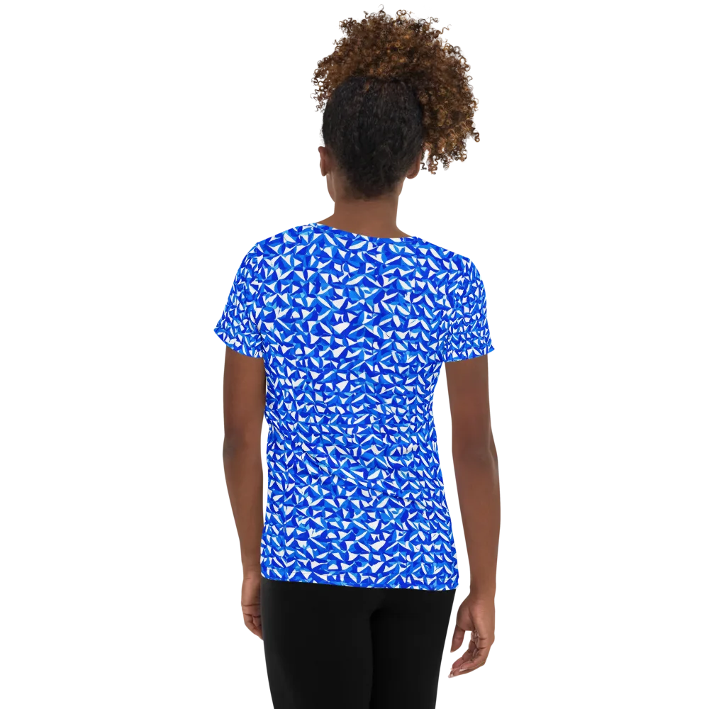 Azure Petal Static on Women's Athletic T-Shirt — Back