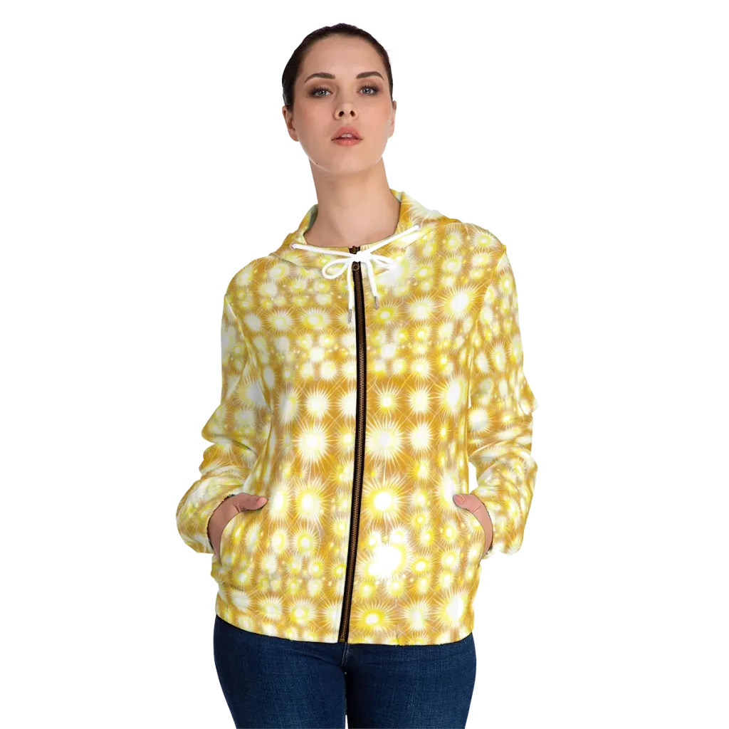 Golden Radiance on Women's Full-Zip Hoodie — Front On Person