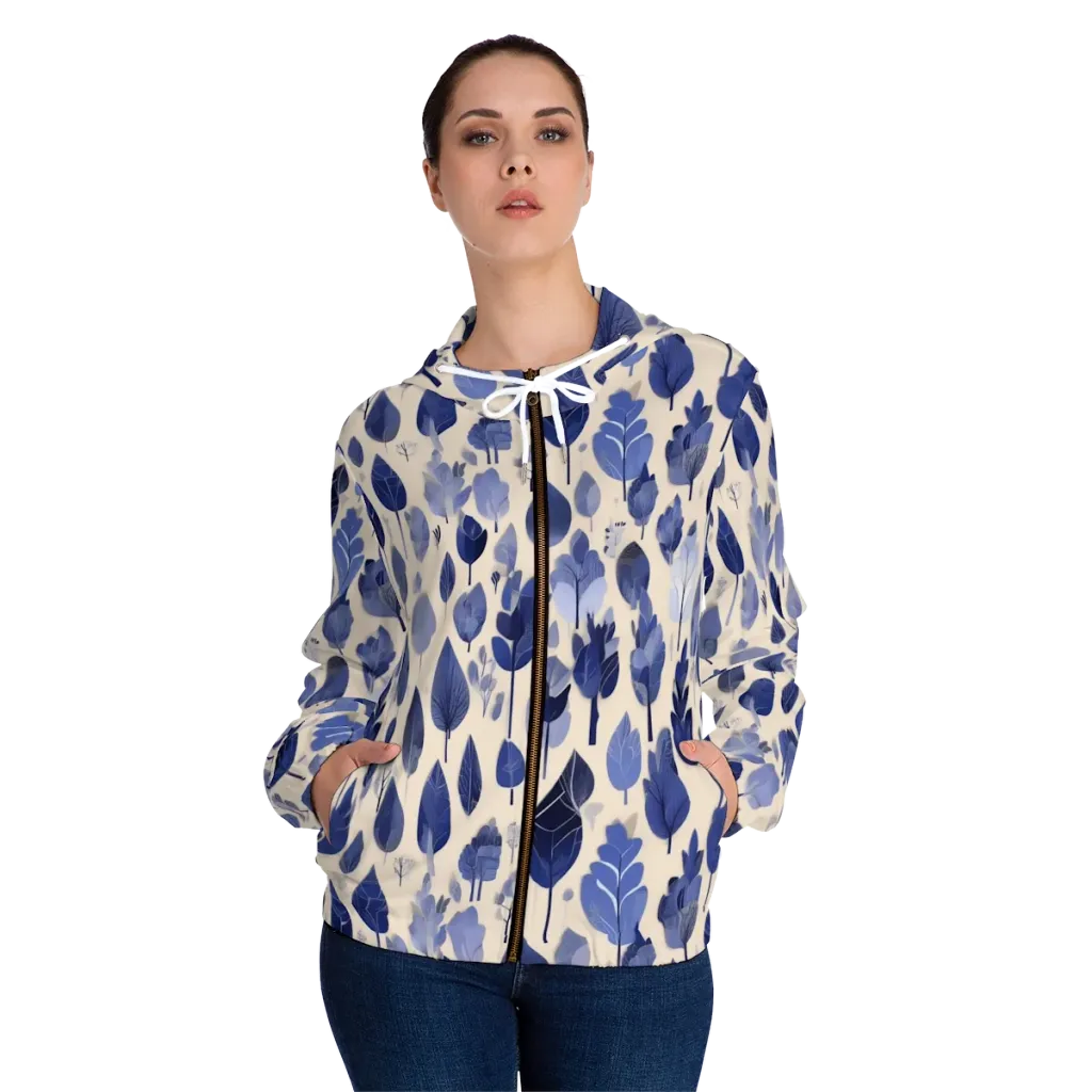 Moonlit Foliage on Women's Full-Zip Hoodie — Front On Person