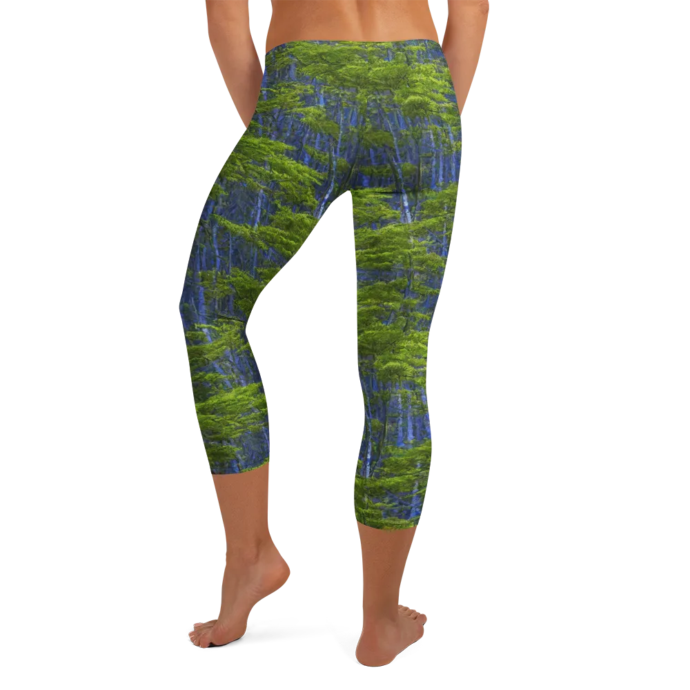 Cobalt Forest on Capri Leggings — Back
