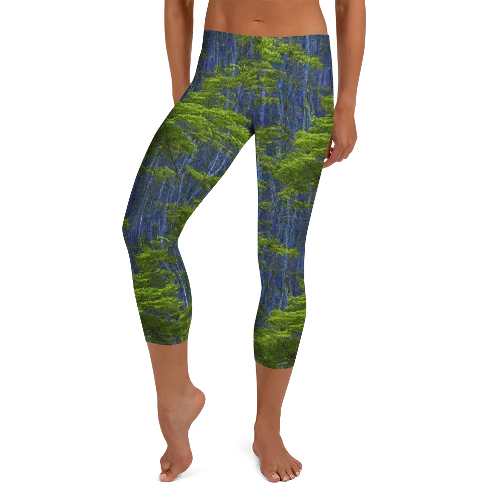 Cobalt Forest on Capri Leggings — Front