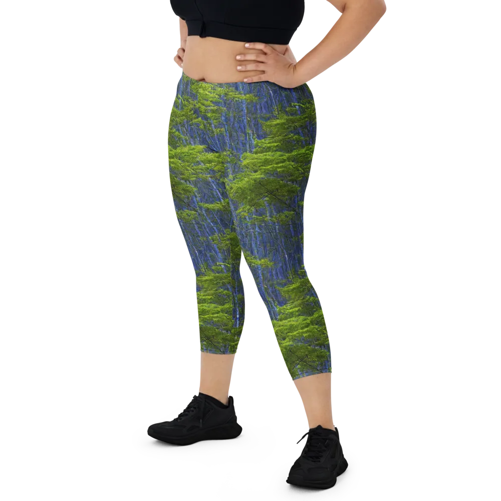 Cobalt Forest on Capri Leggings — Front