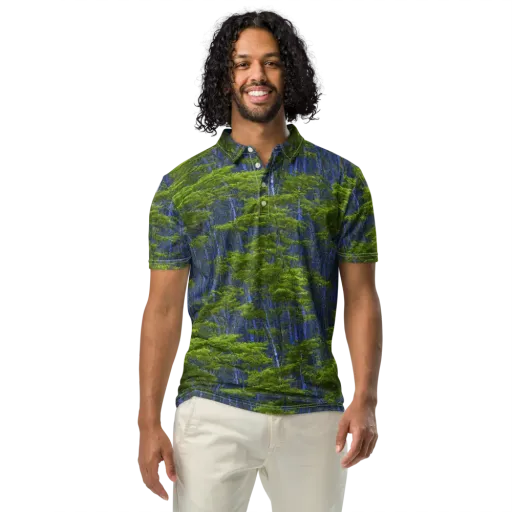 Cobalt Forest on a Men's Slim Fit Polo Shirt