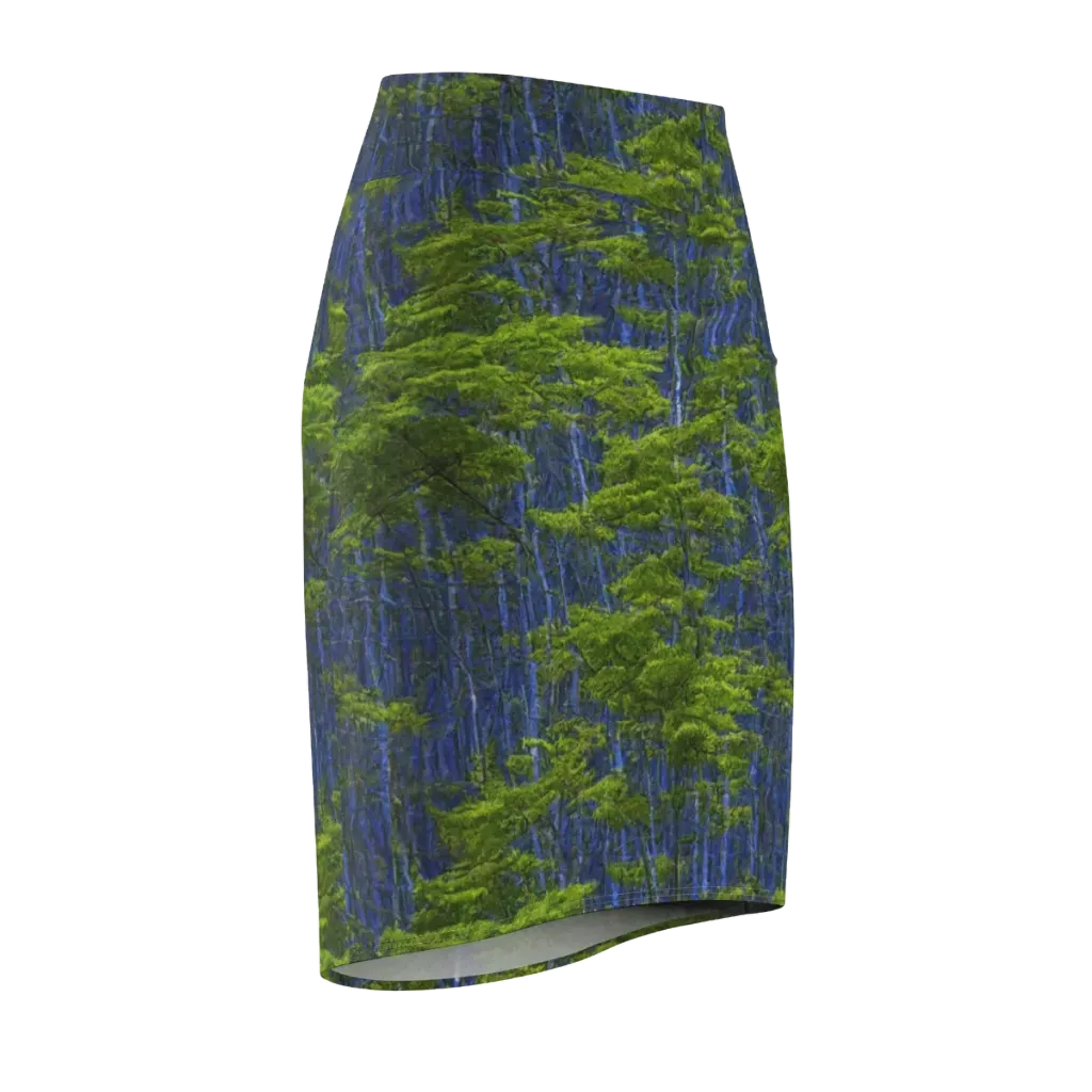Cobalt Forest on Pencil Skirt — Front Side
