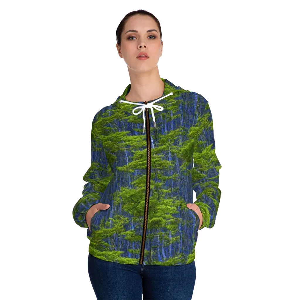 Cobalt Forest on Women's Full-Zip Hoodie — Front On Person
