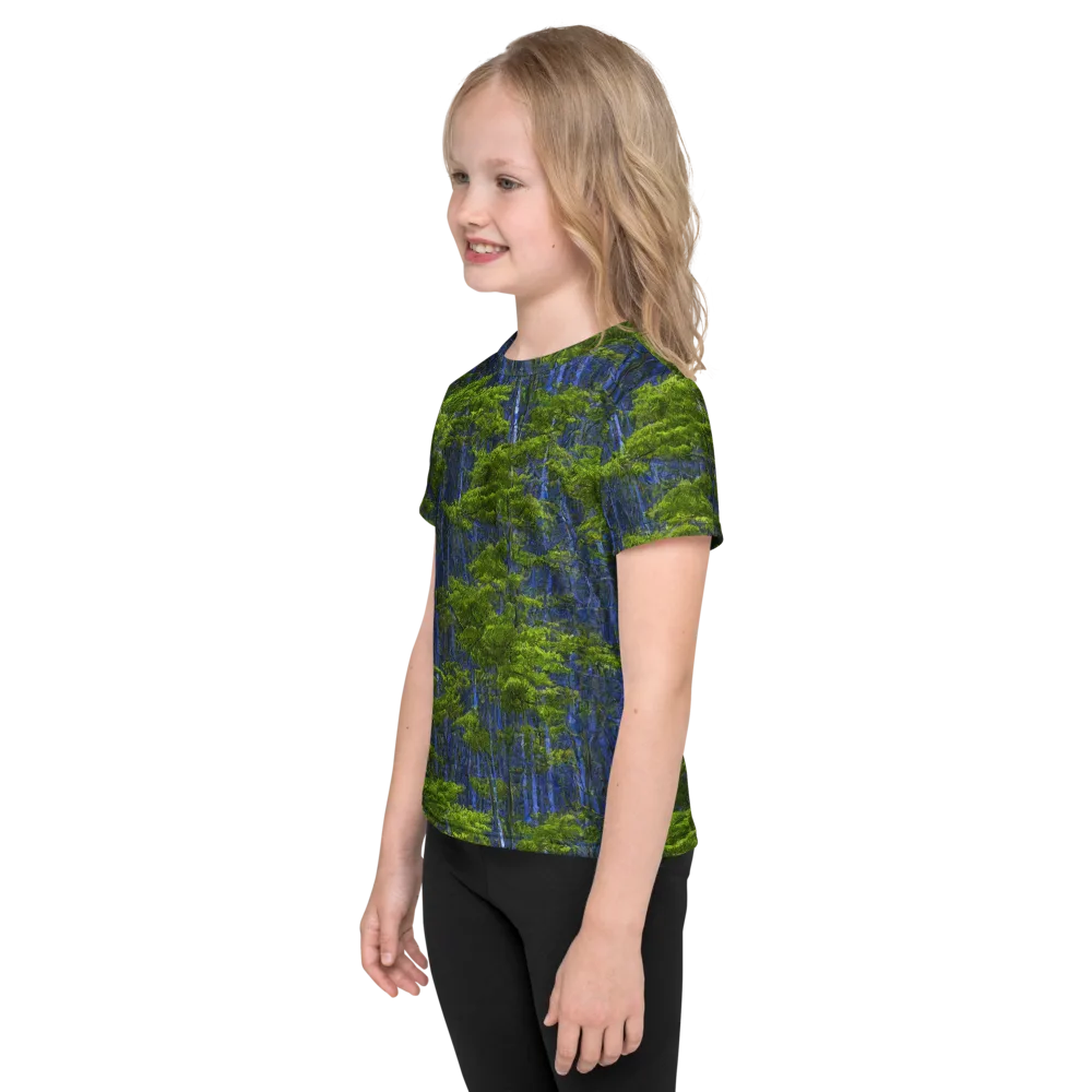Cobalt Forest on Kids Crew Neck T-Shirt — Left