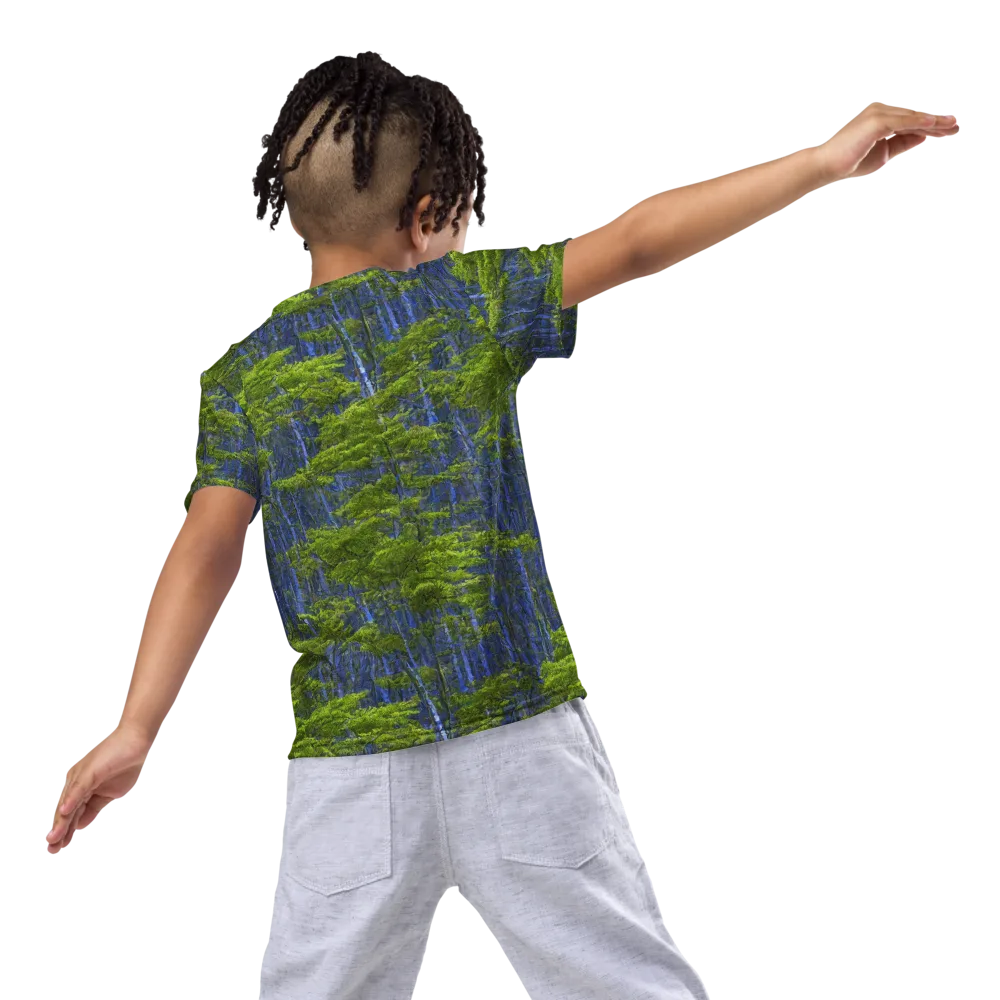 Cobalt Forest on Kids Crew Neck T-Shirt — Back
