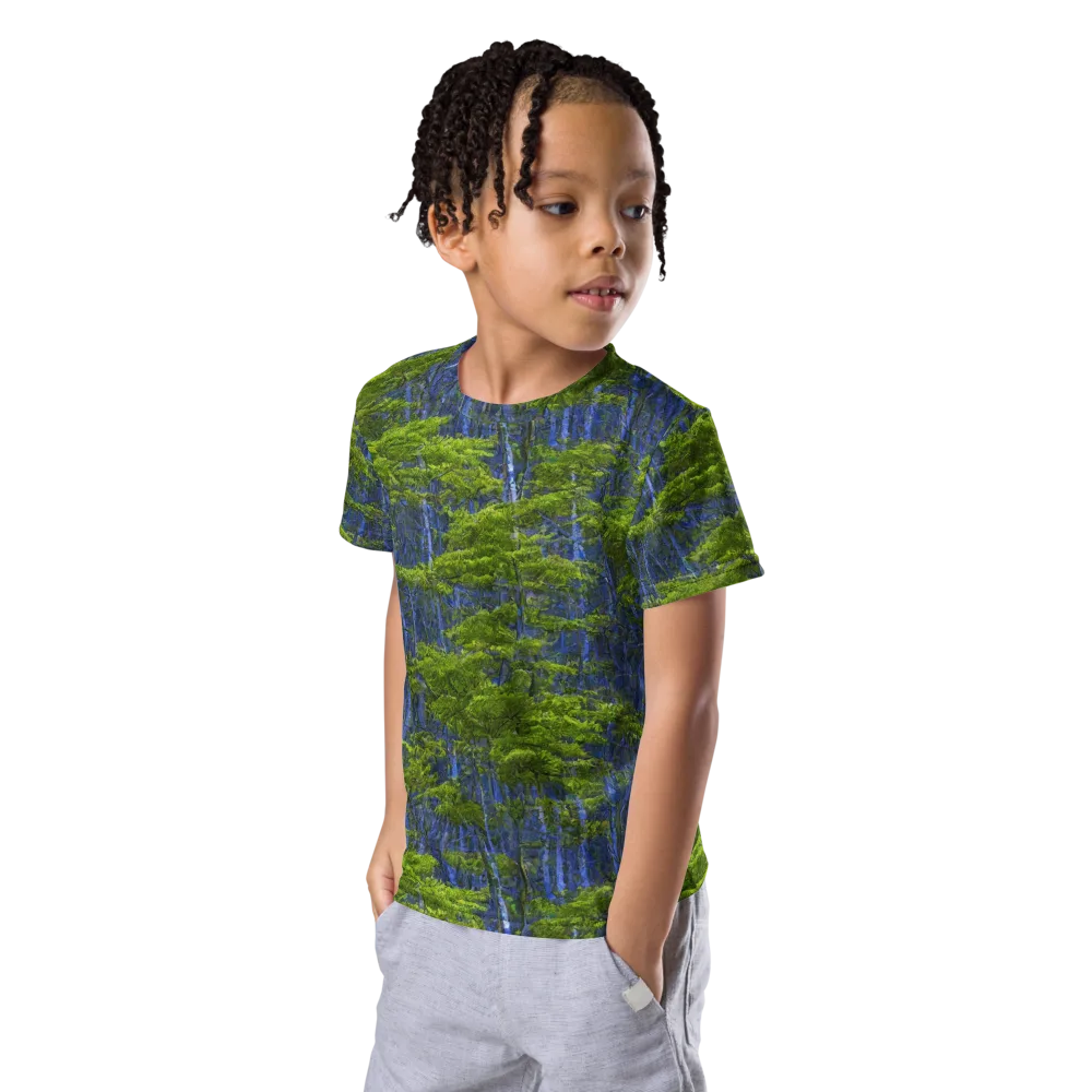 Cobalt Forest on Kids Crew Neck T-Shirt — Left Front