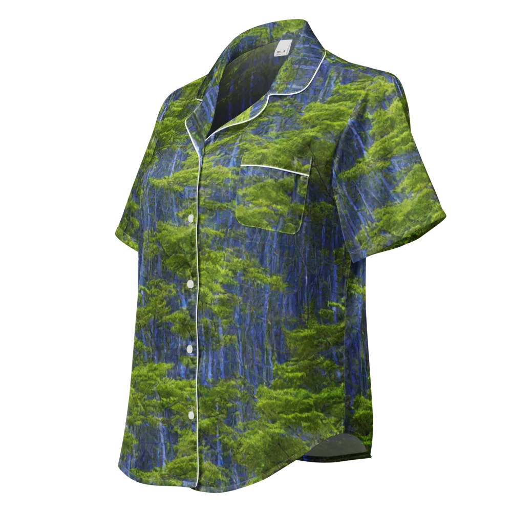 Cobalt Forest on Women's Short Sleeve Pajama Top — Left Front
