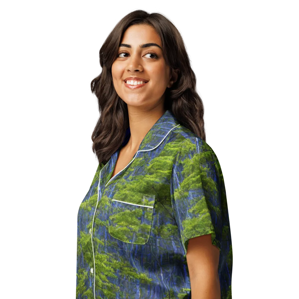 Cobalt Forest on Women's Short Sleeve Pajama Top — Left Front