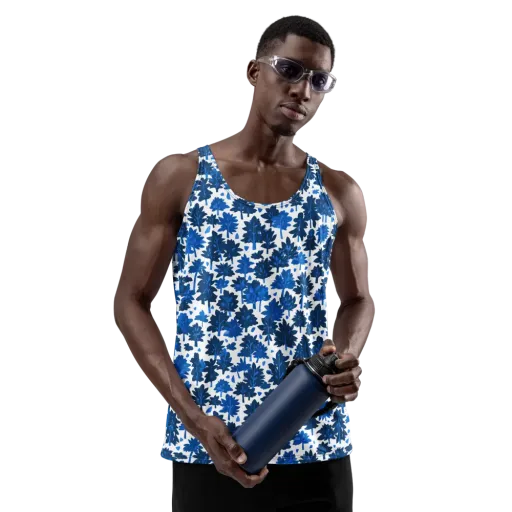 Bluewood Scatter on a Men's Tank Top