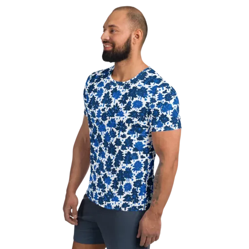 Bluewood Scatter on a Men's Athletic T-Shirt