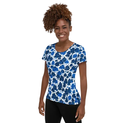 Bluewood Scatter on a Women's Athletic T-Shirt