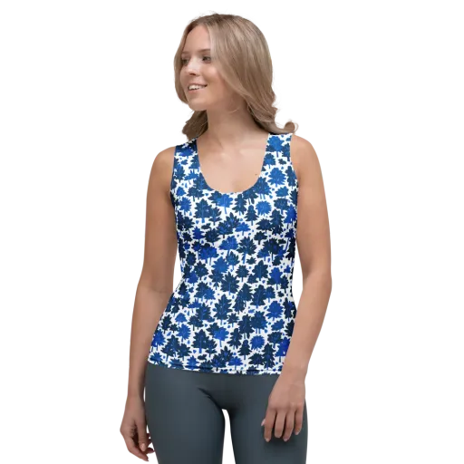 Bluewood Scatter on a Women's Tank Top