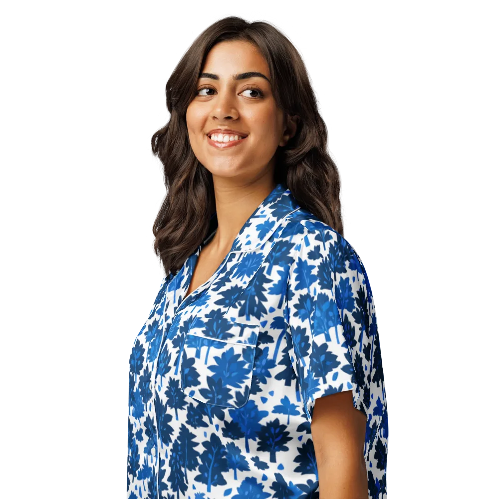 Bluewood Scatter on Women's Short Sleeve Pajama Top — Left Front