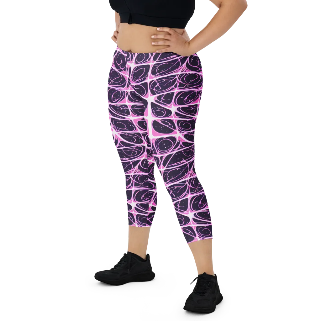Pink Nebula on Capri Leggings — Front