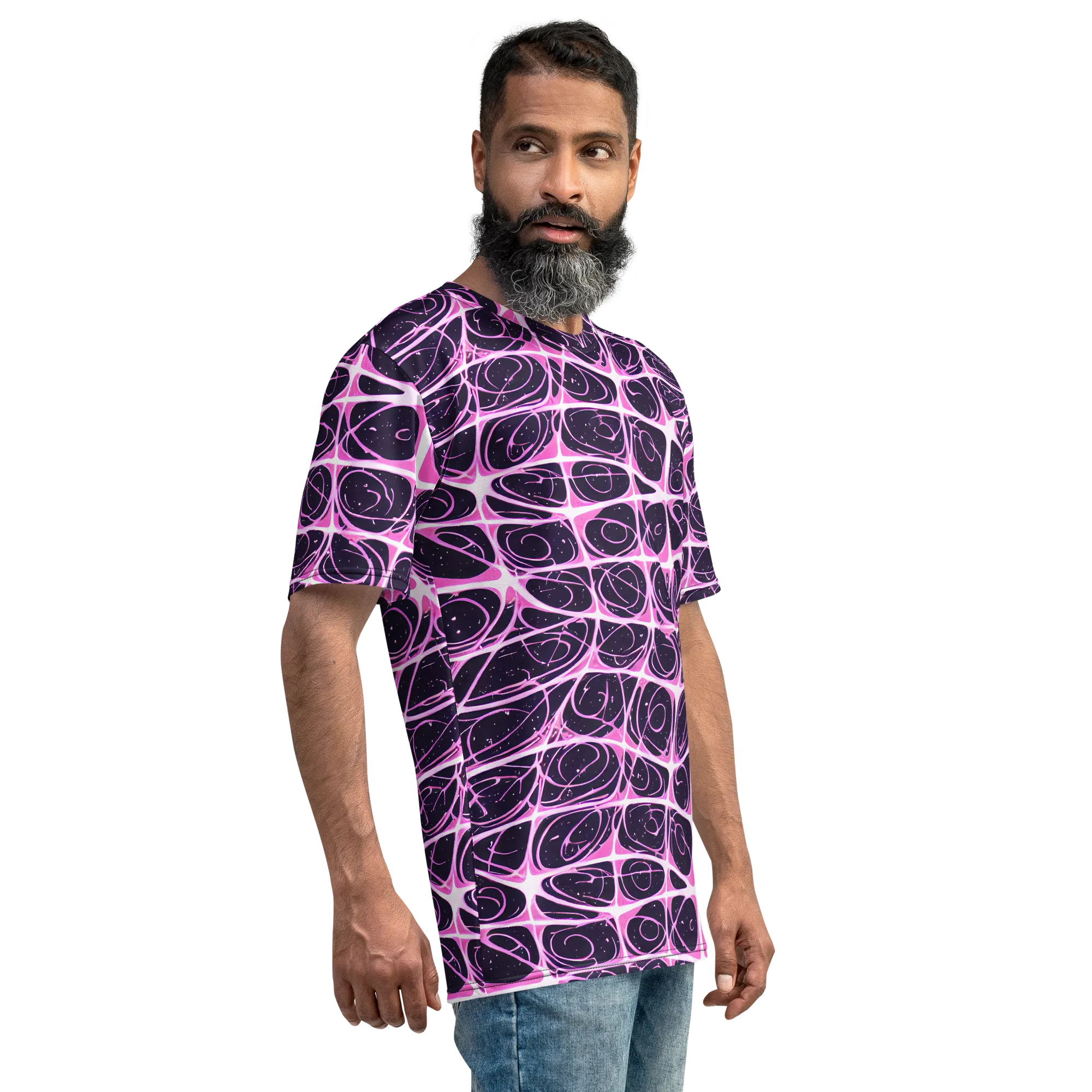 Pink Nebula on Men's Crew Neck T-Shirt — Right