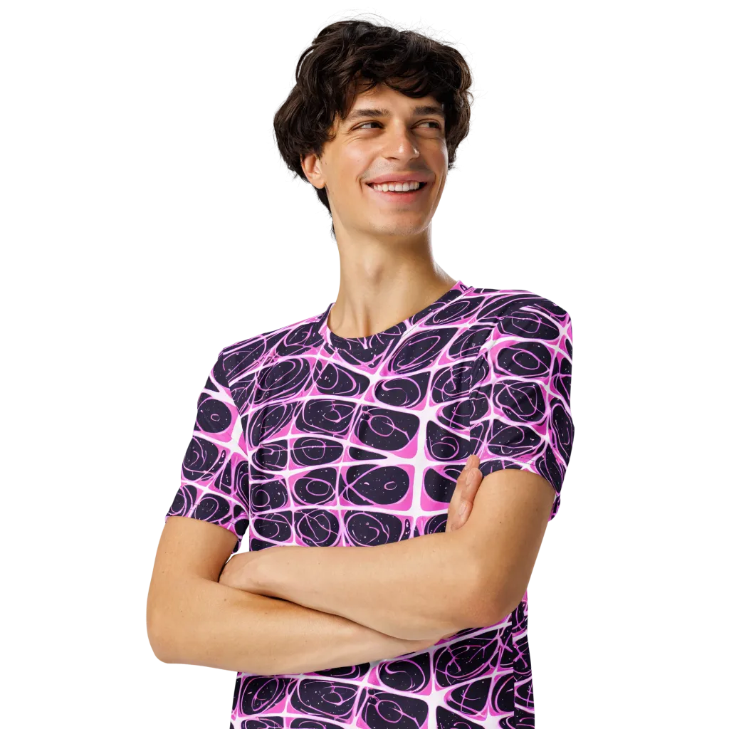 Pink Nebula on Men's Crew Neck T-Shirt — Left Front