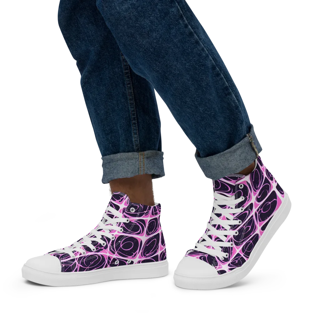Pink Nebula on Men's High Top Canvas Shoes — Left