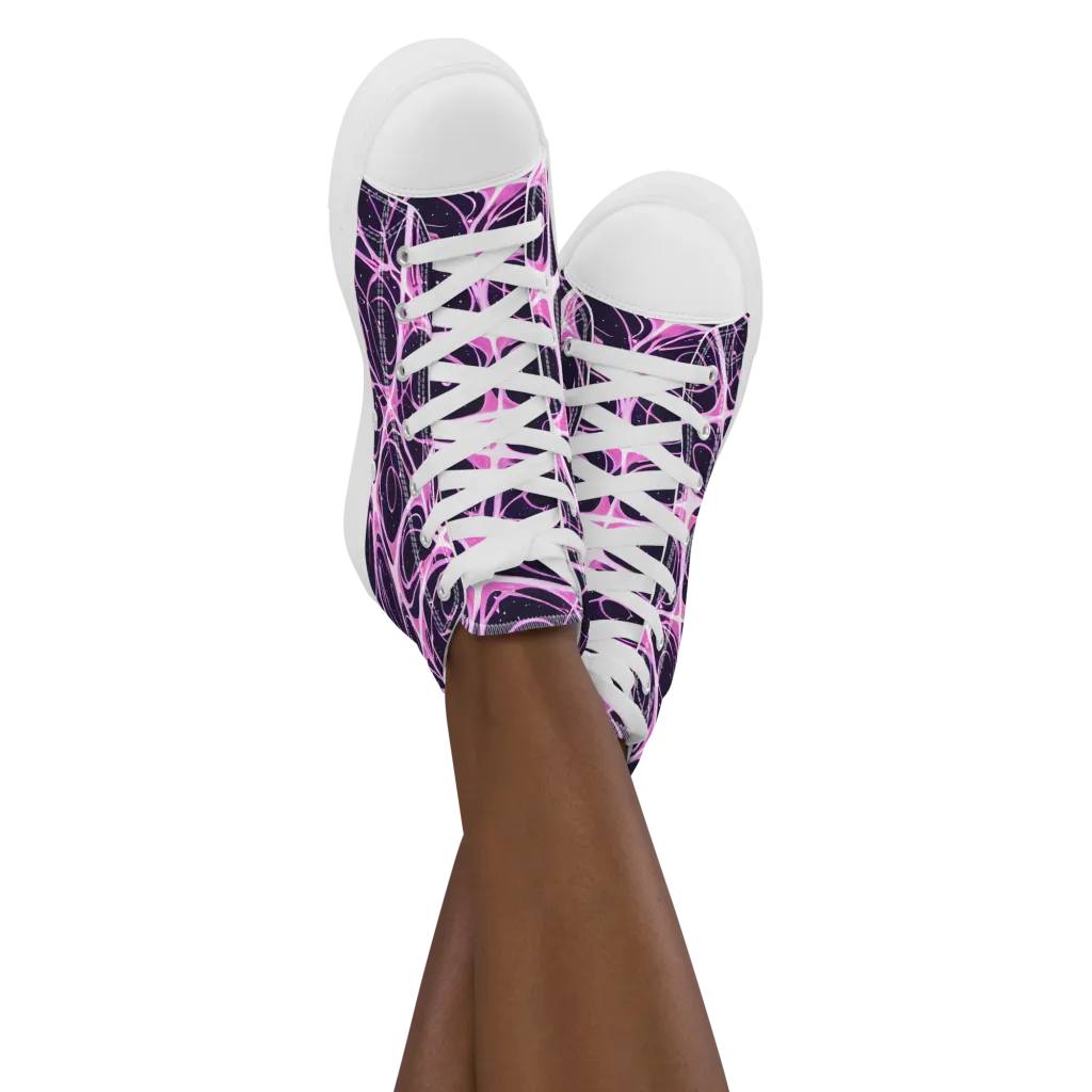 Pink Nebula on Women's High Top Canvas Shoes — Front