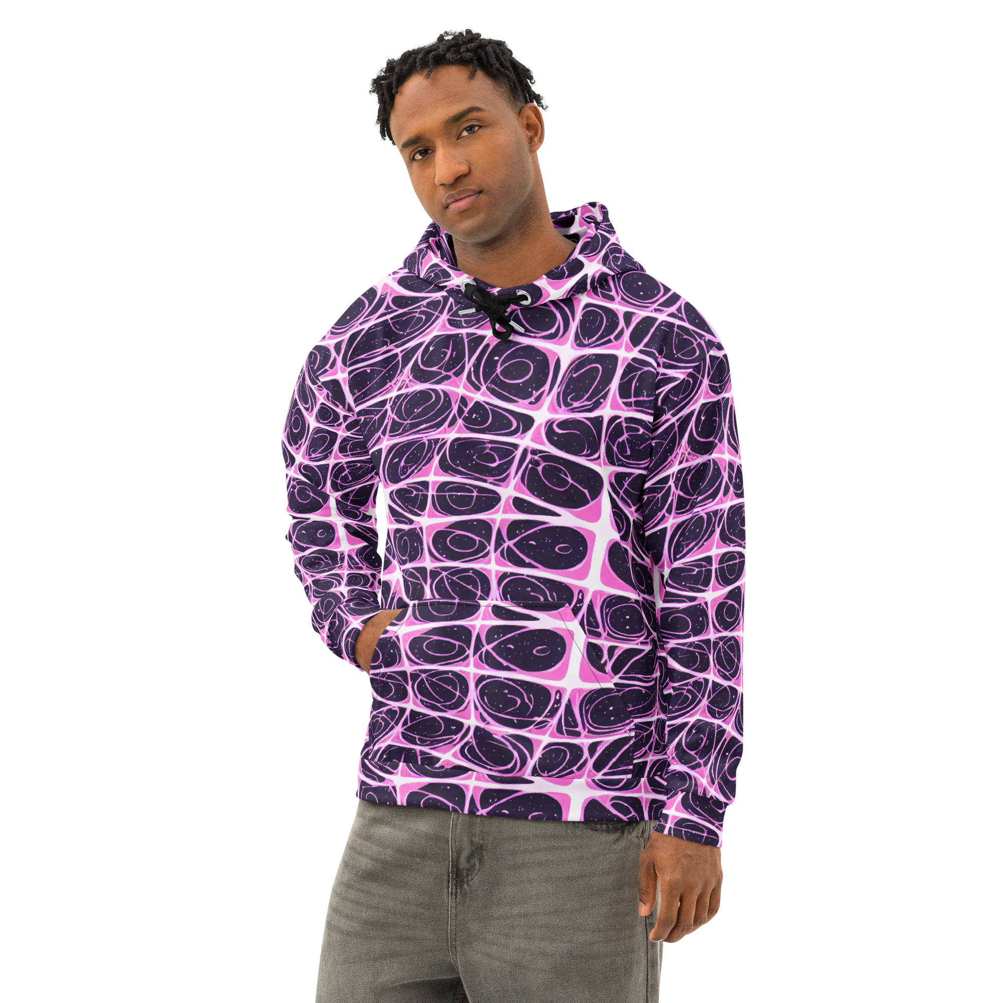 Pink Nebula on Cotton Hoodie — Left Front