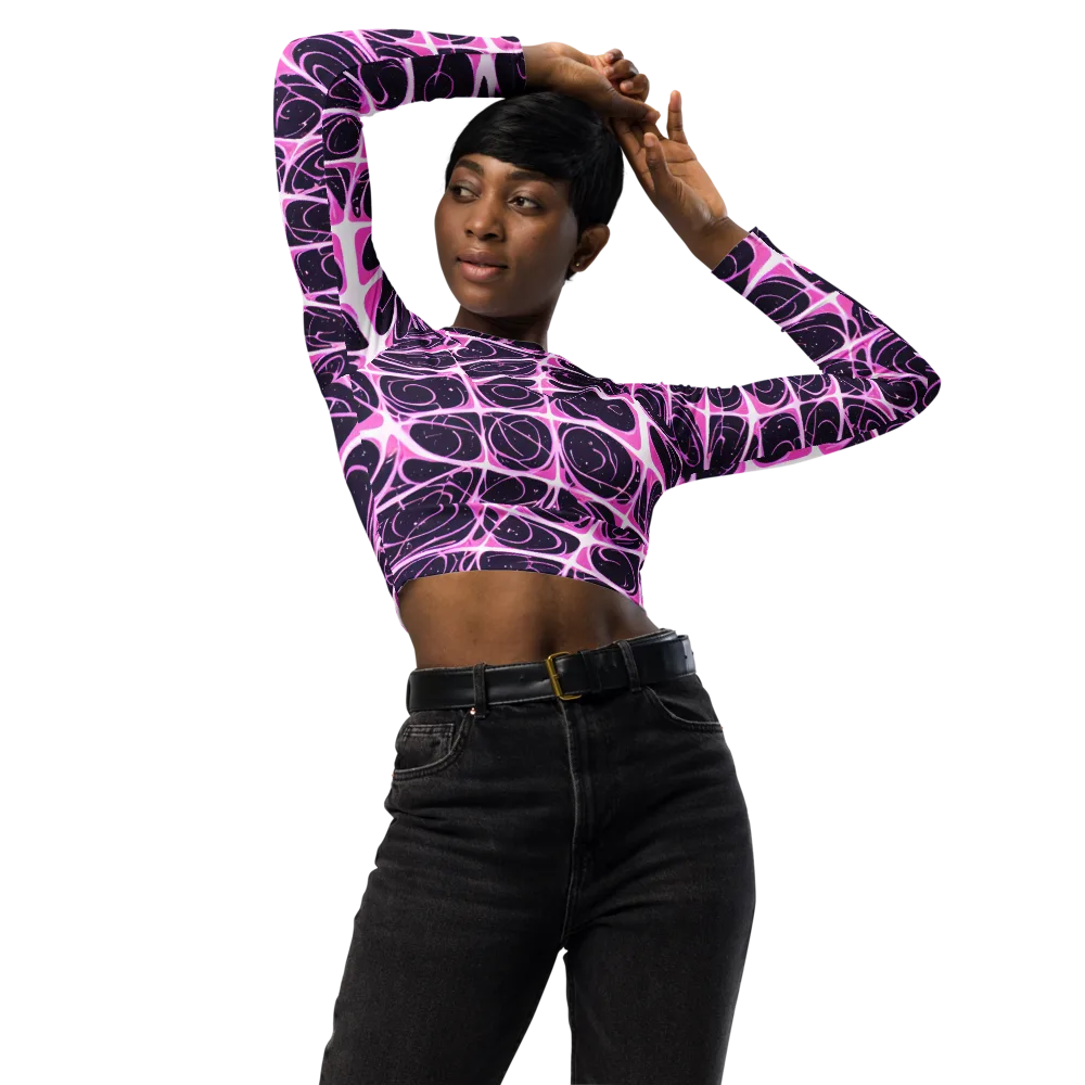 Pink Nebula on Long Sleeve Crop Top — Front