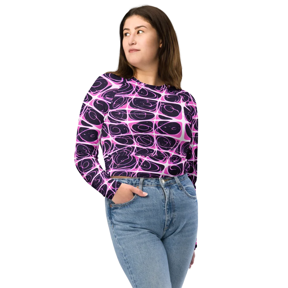 Pink Nebula on Long Sleeve Crop Top — Front