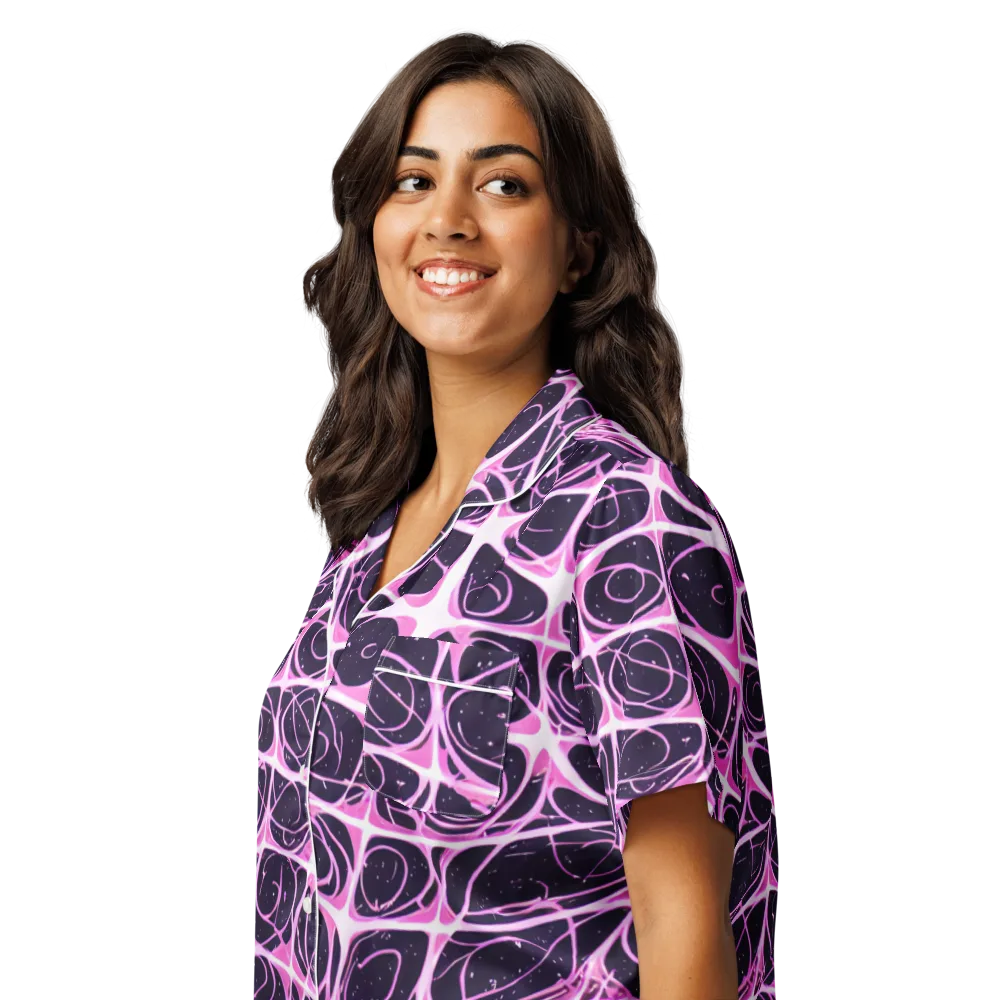 Pink Nebula on Women's Short Sleeve Pajama Top — Left Front