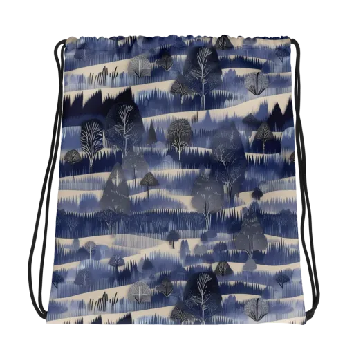 Indigo Winterwood on a Drawstring Bag
