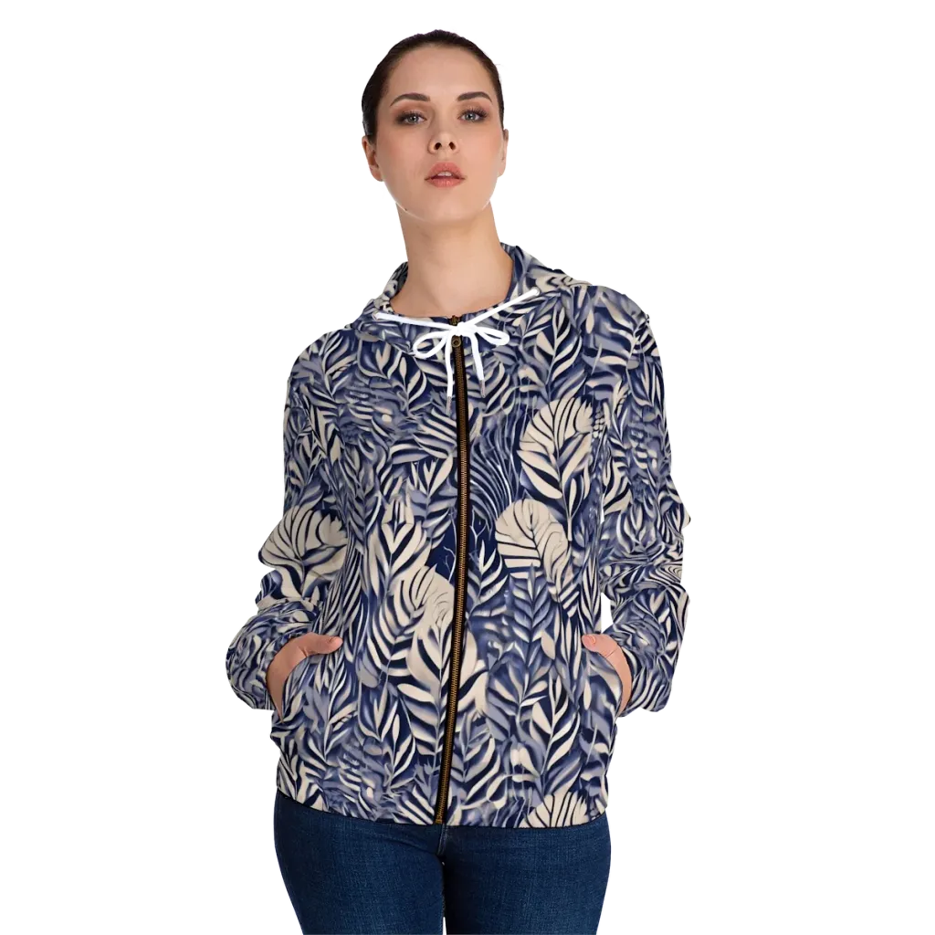 Moonlit Herbarium on Women's Full-Zip Hoodie — Front On Person