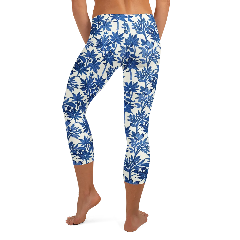 Blue Botanical on Capri Leggings — Back