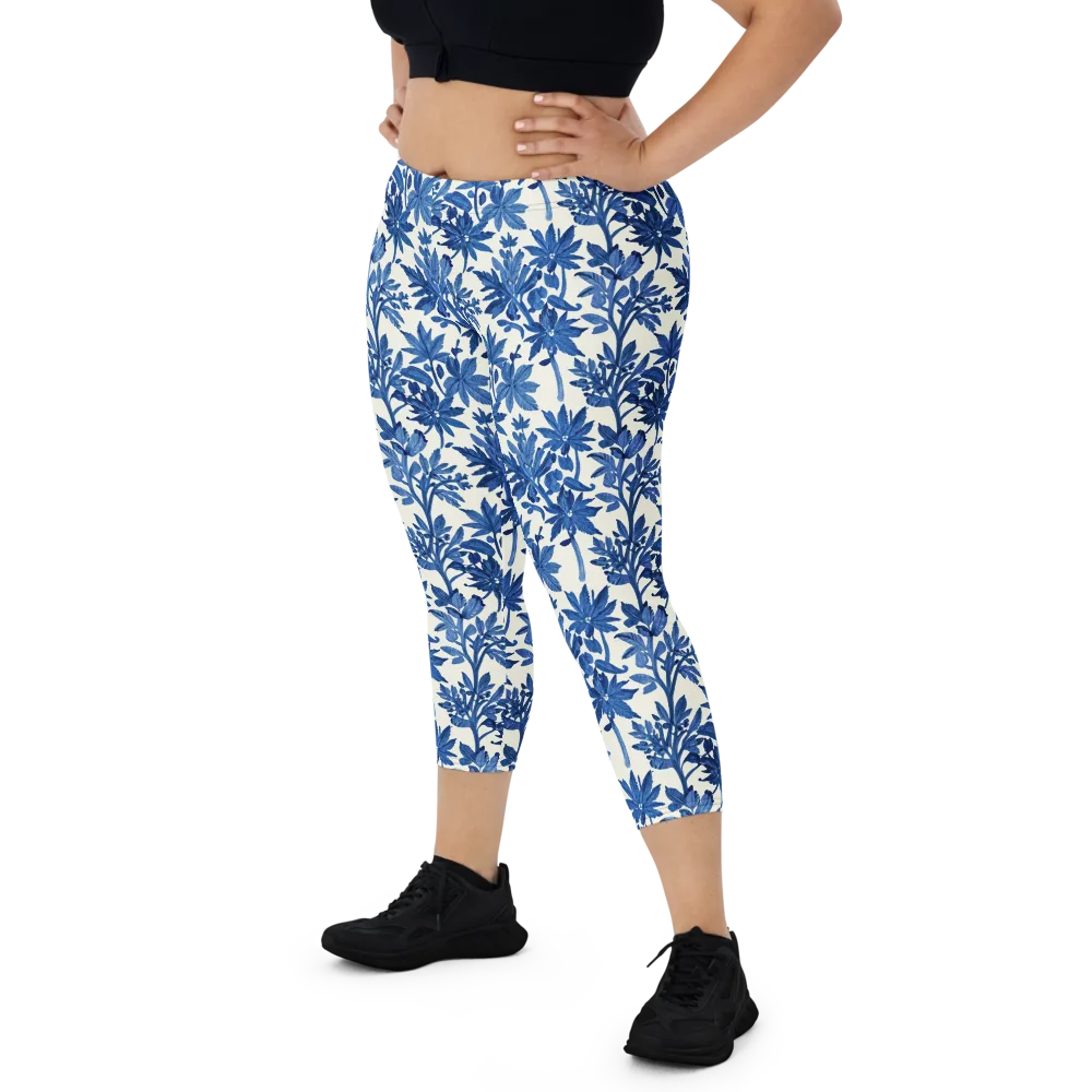 Blue Botanical on Capri Leggings — Front