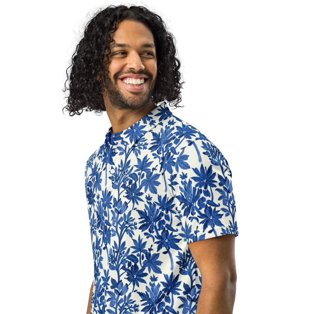 Blue Botanical on Men's Slim Fit Polo Shirt — Left Front
