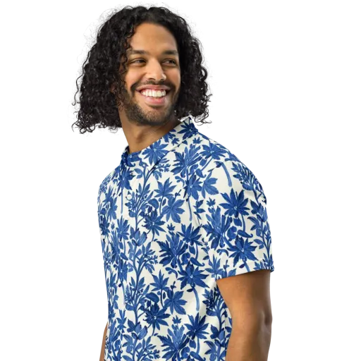 Blue Botanical on a Men's Slim Fit Polo Shirt
