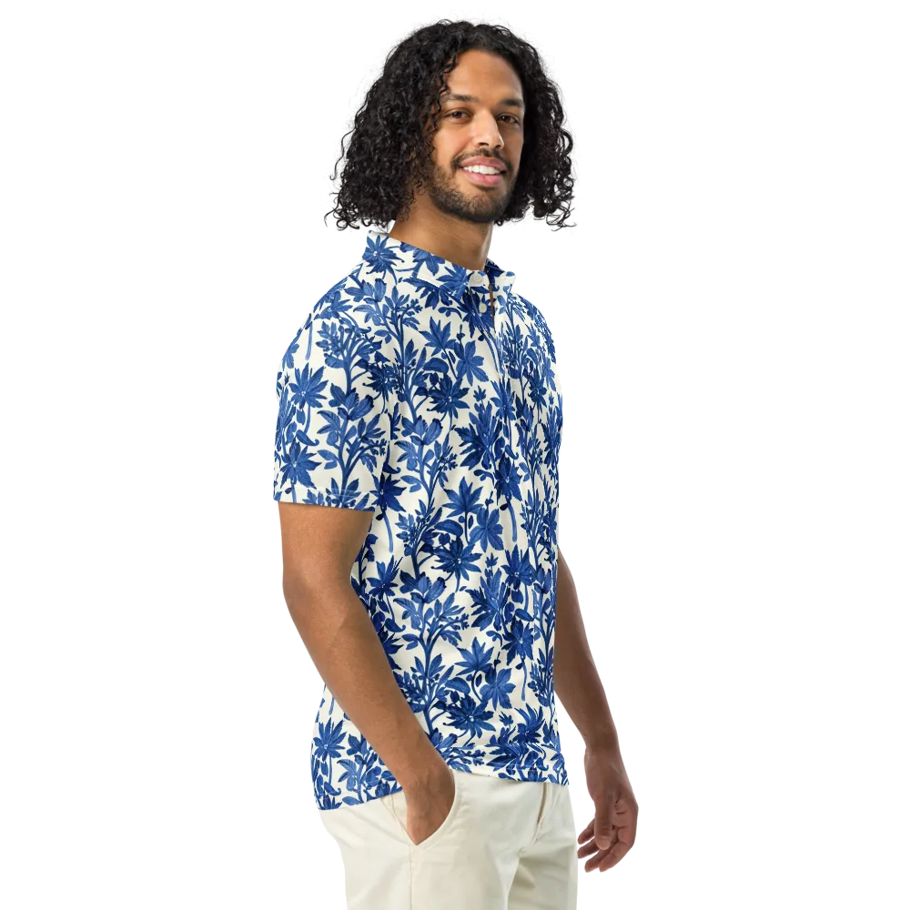 Blue Botanical on Men's Slim Fit Polo Shirt — Right Front
