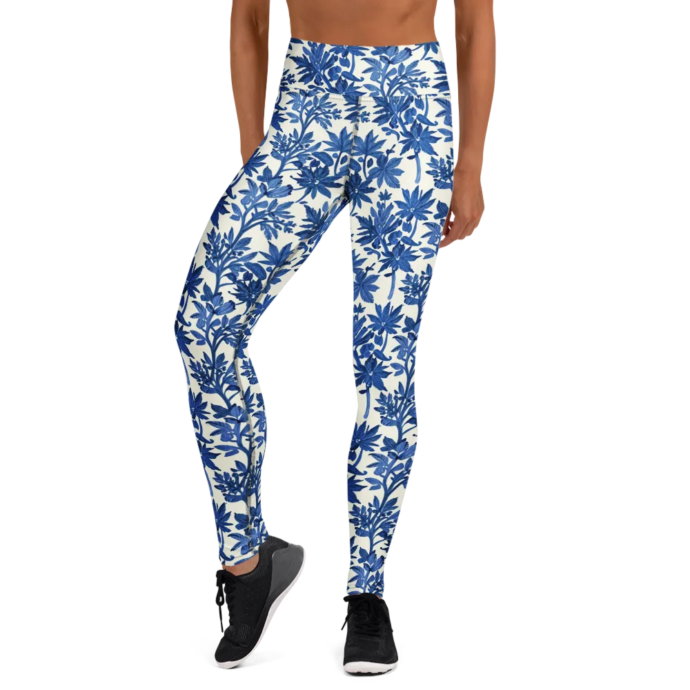 Blue Botanical on Yoga Leggings — Front
