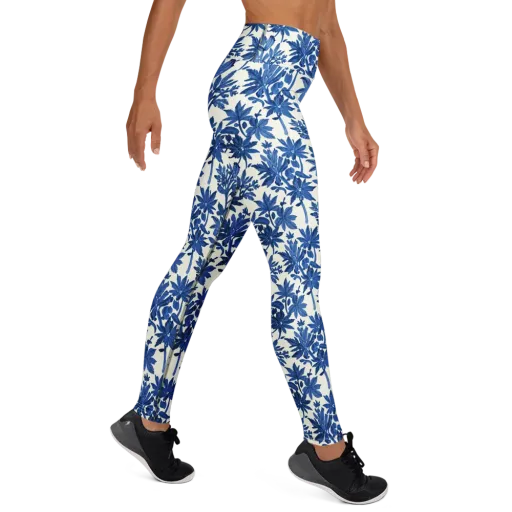 Blue Botanical on a Yoga Leggings