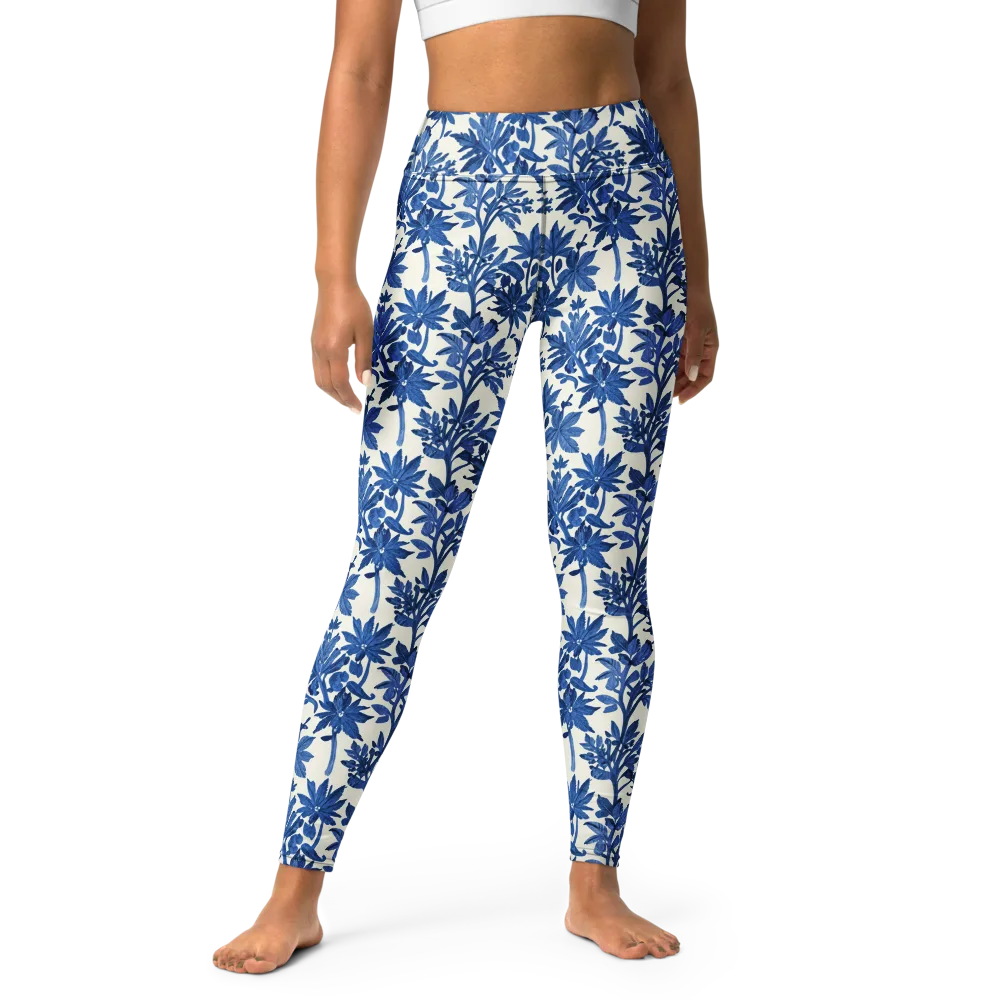 Blue Botanical on Yoga Leggings — Front