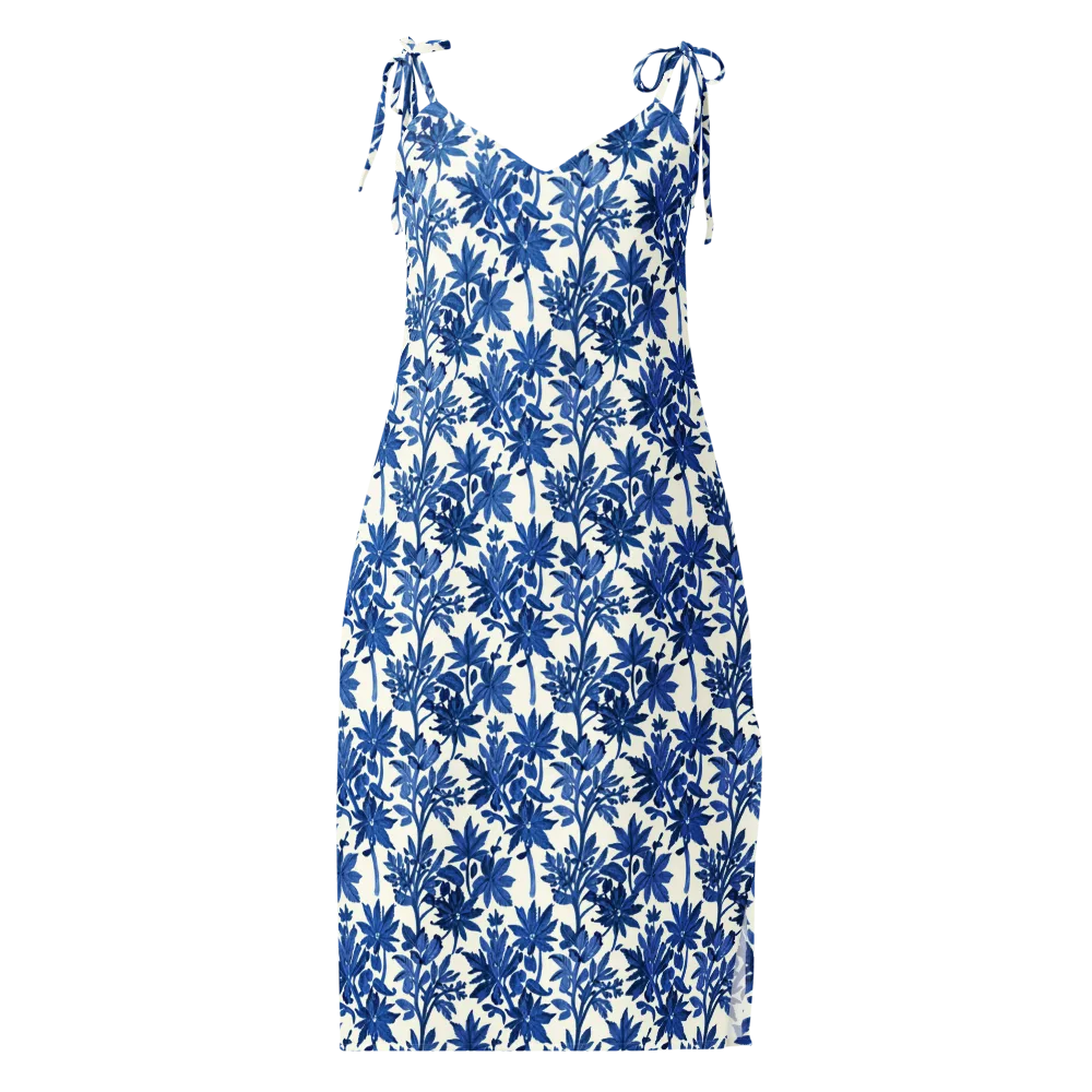 Blue Botanical on Slip Dress — Front