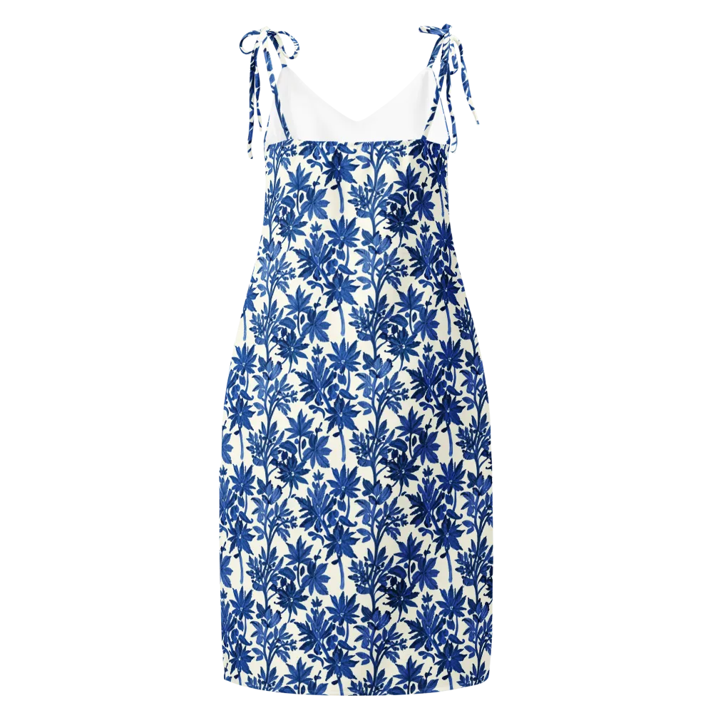 Blue Botanical on Slip Dress — Back