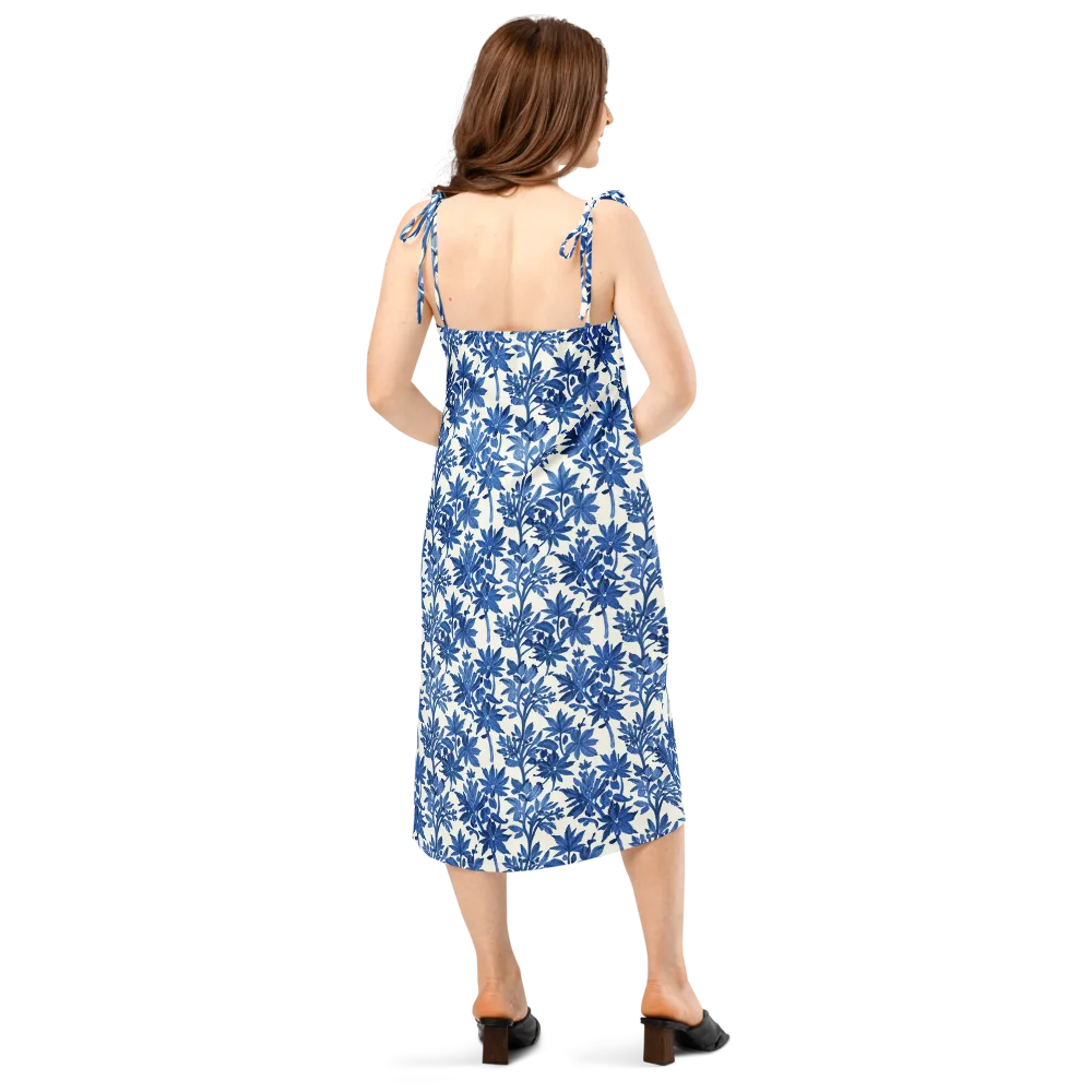 Blue Botanical on Slip Dress — Back