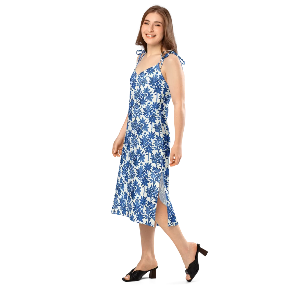 Blue Botanical on Slip Dress — Left Front