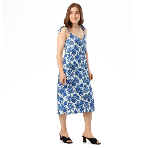 Blue Botanical on a Slip Dress