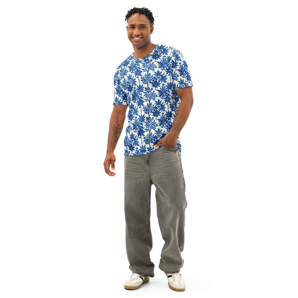 Blue Botanical on Men's Cotton Crew Neck T-Shirt — Front