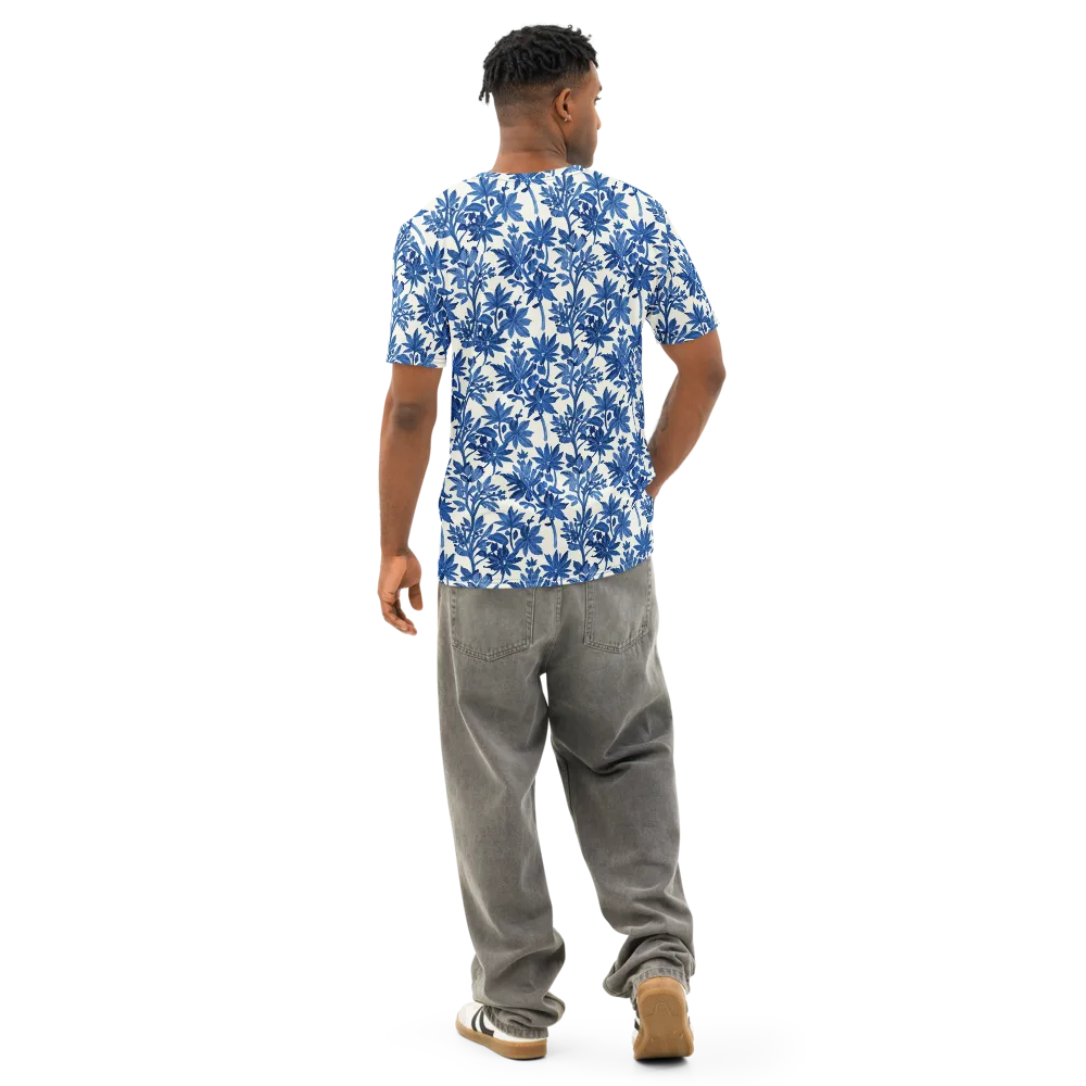 Blue Botanical on Men's Cotton Crew Neck T-Shirt — Back