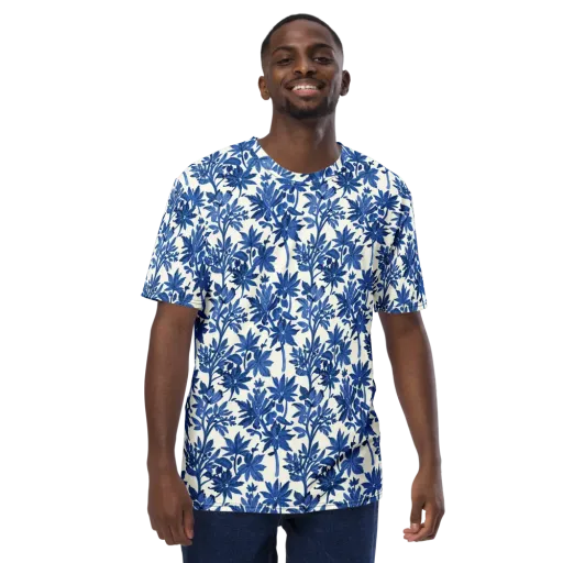 Blue Botanical on a Men's Crew Neck T-Shirt