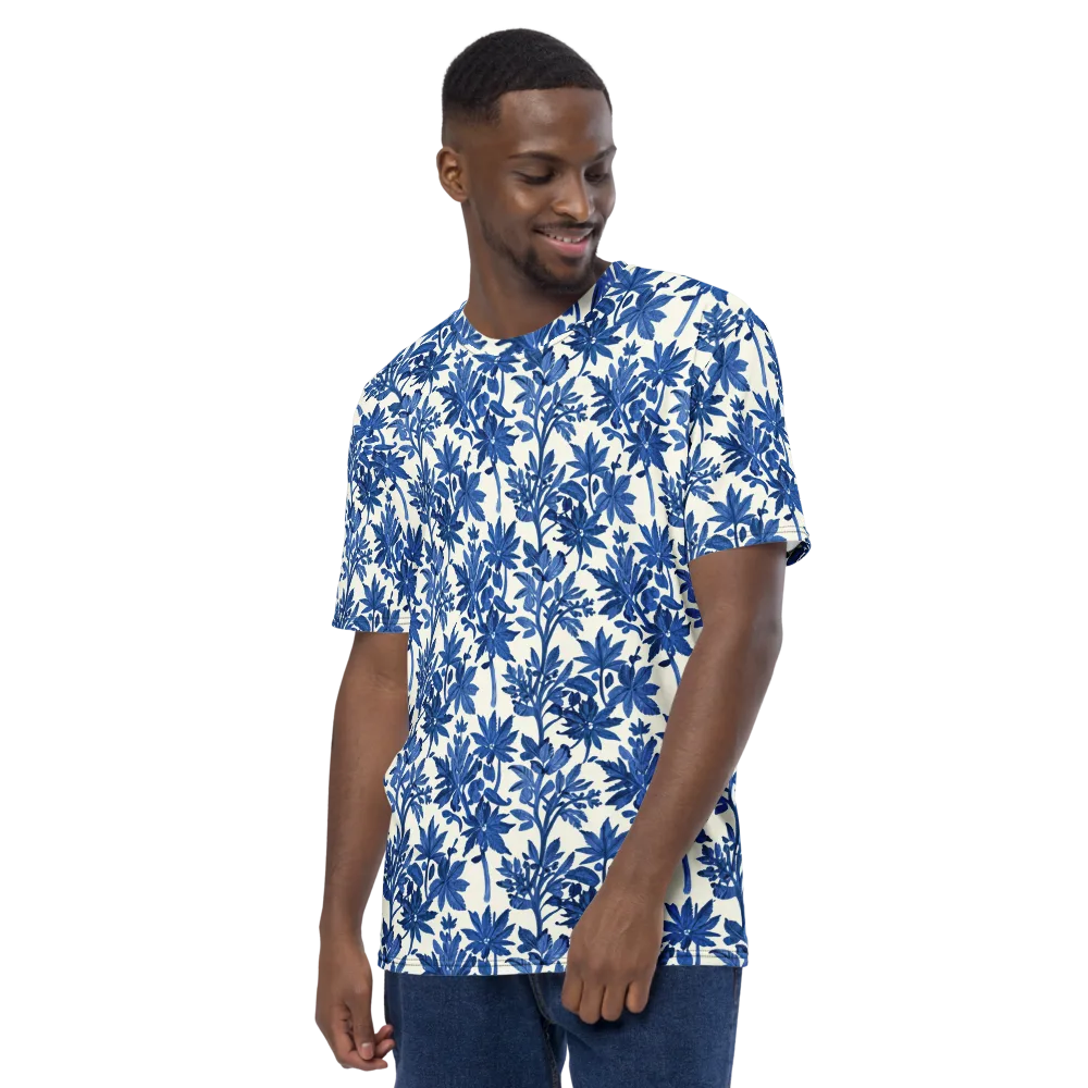 Blue Botanical on Men's Crew Neck T-Shirt — Left